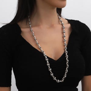 Antique Silver Statement Necklace - Chunky Chain, Extra Long Length - Bold Silver Chain Necklace - Vintage Style - Gift For Women