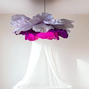 Giant Purple Flower Ceiling Light – Handmade Crepe Paper Flower Chandelier Floral Light Fixture – Nursery Decor – Whimsical Room Lighting
