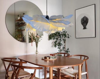 Artisanal Paper Flower Ceiling Light | Bespoke Ruffle Chandelier | Unique Boho Bedroom & Dining Room Lamp