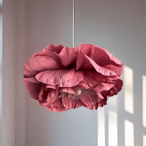 Blush Pink Flower Chandelier • Handmade Crepe Paper Pendant Light • Romantic Ceiling Decor • Statement Lighting for Nursery, Bedroom or Gift