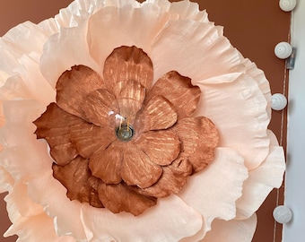 Orange Crepe Paper Flower Lamp: Handmade Chandelier, 23&quot; Wide