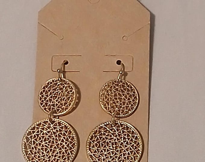 Vintage Gold Tone Dangle Earrings, 2" Length