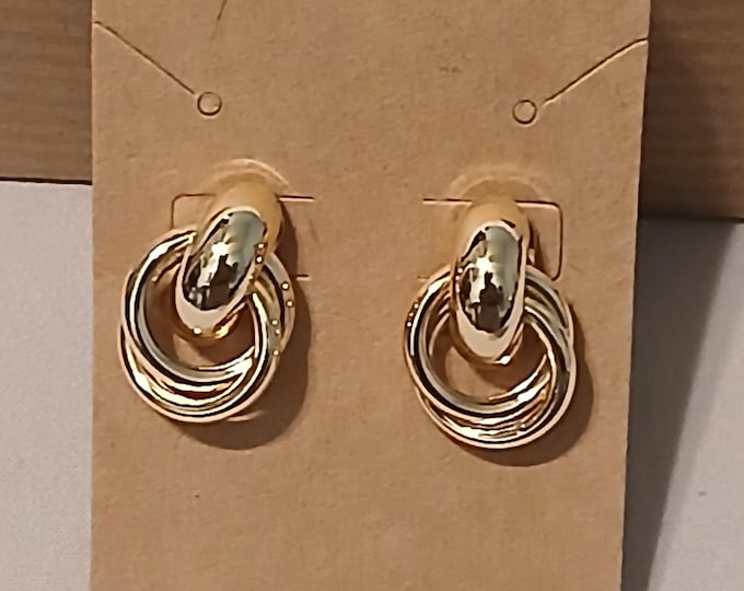 Gold Tone Knot Stud Earrings, Stainless Steel