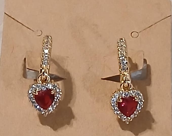 Red CZ Heart Huggie Earrings