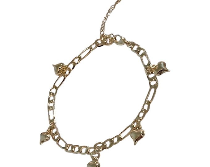Puff heart figaro link anklet.
