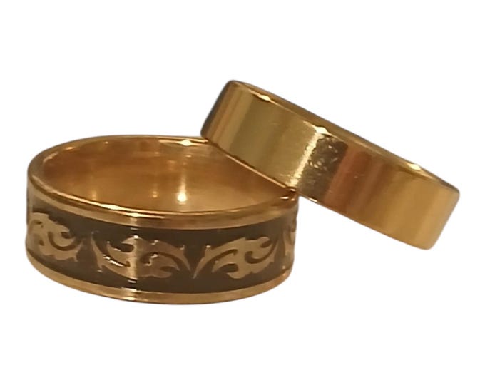 Men anti-stress enamel carved band ring set.