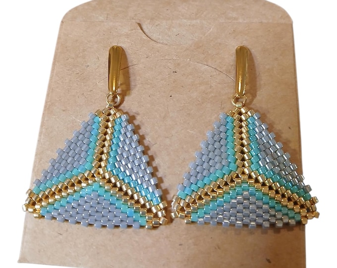 Miyuki tricolor pyramid earrings.