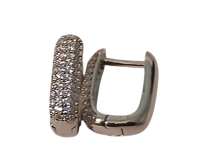 Square cz cluster huggies, white gold plated.