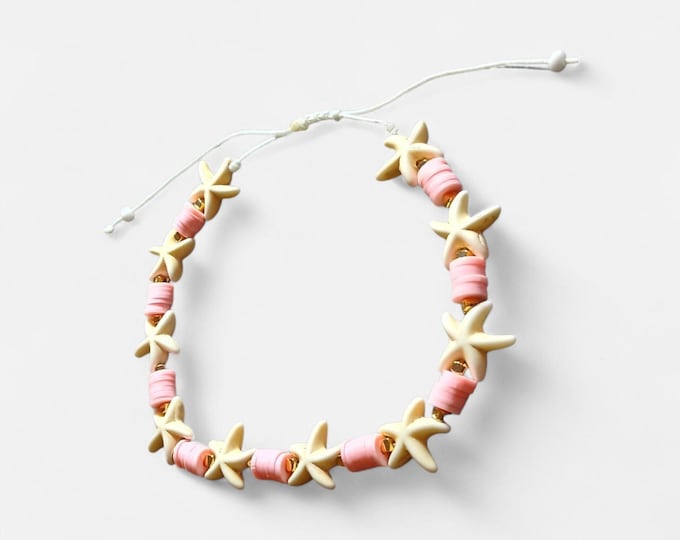 Starfish Shell Anklet, Summer Beach Jewelry, Adjustable Cord (9-10.5 inches)
