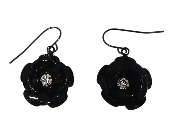 Gothic black rose earrings