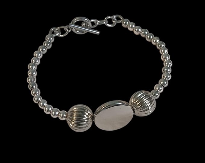 Stainless steel beaded bangle bracelet