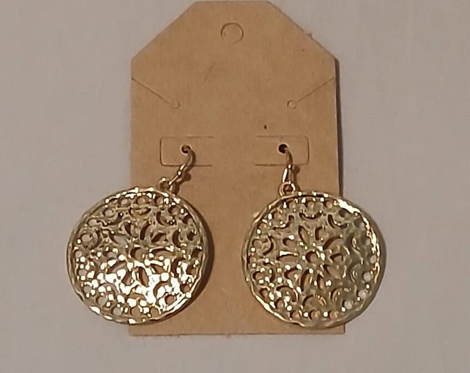 Gold Plated Mandala Earrings, Round Cut Out Design
