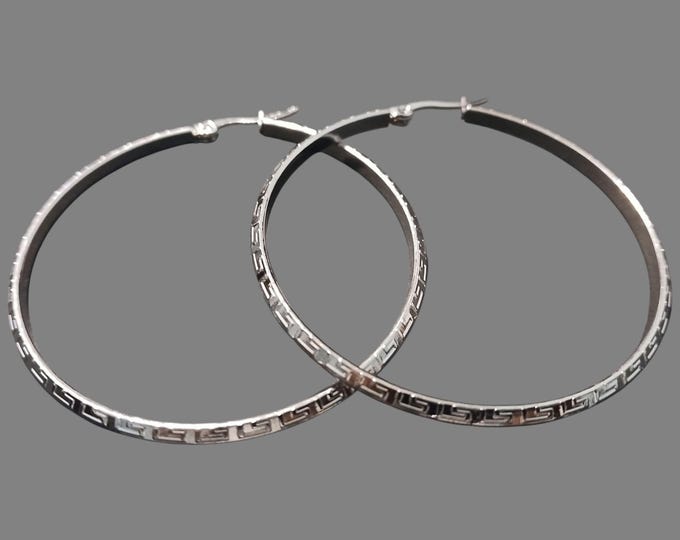 Vintage Print Stainless Steel Hoop Earrings - 2" Diameter