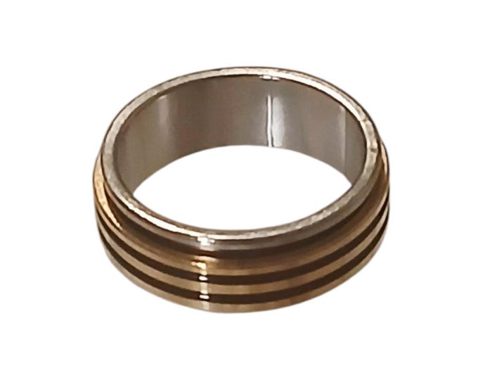 Men anti-stress band ring in 2 tone stainless steel