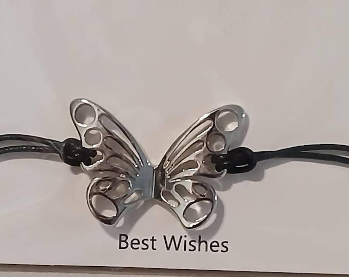 Stainless Steel Butterfly Bracelet, Leather Band