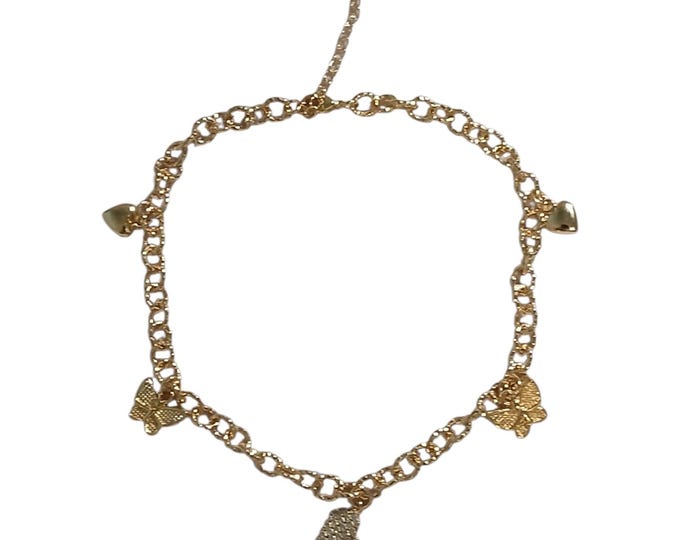 Pave heart charm anklet.