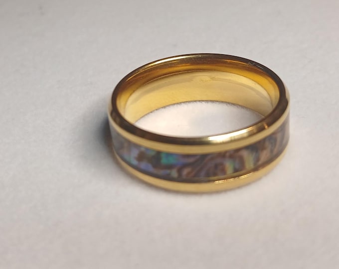 Men anti-stress band ring with abalone shell