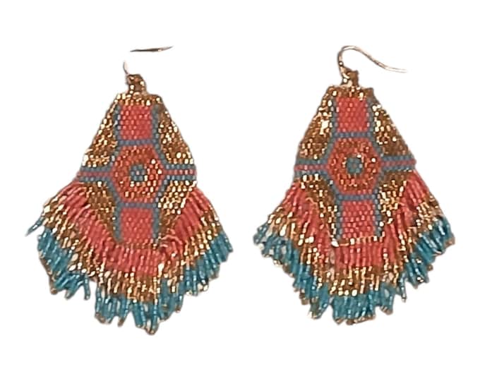 Miyuki  papagayo fringed statement earrings.