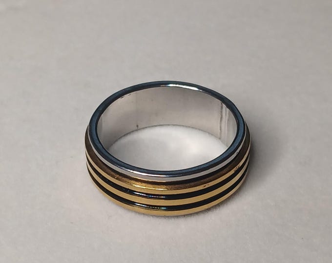 Men anti-stress band ring in 2 tone stainless steel