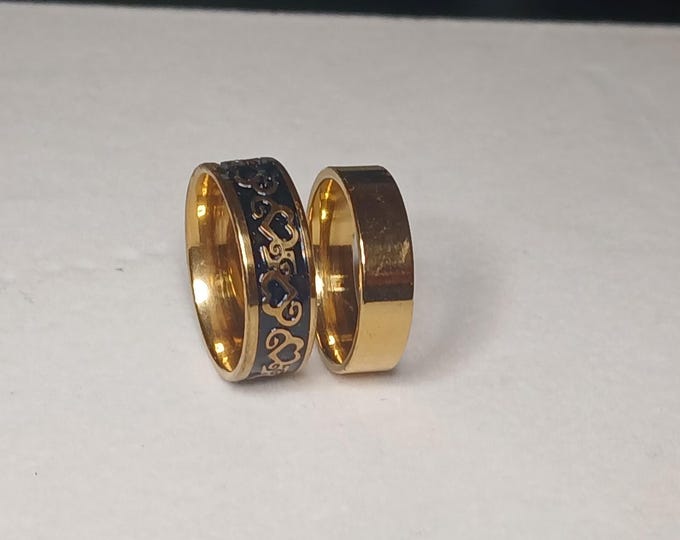 Men anti-stress enamel carved band ring set.
