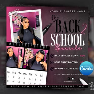 Back to School Sale Flyer, Hair Prices Flyer, Hair Sale Flyer, Back 2 School Flyer, Lashes, Hair Flyer, Braids, Sewin Special Flyer Template
