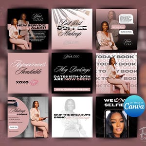 Makeup Artist Flyer Pack, Flyer Template, Business Flyer, Hair Nail Loc Braid Lash Makeup Flyer, Social Media Custom Premade Flyer Bundle