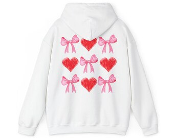Hearts and Bows Hoodie: Pink & Red Trendy Collage