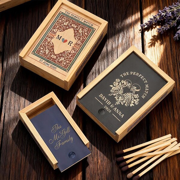 Caja de cerillas de madera personalizada: Regalo de aniversario de boda para parejas, Regalos de boda para parejas