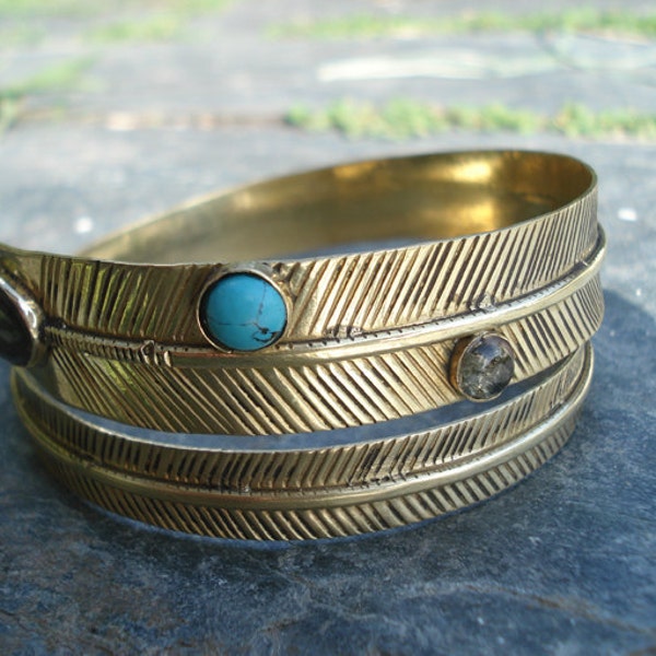 ethnic feather arm bronze bracelet metal feather bracelet feather arm band native american style jewellery with stone