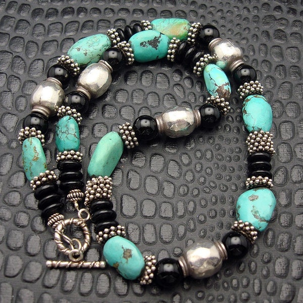 SALE Designs by Suzyn Necklace - Black Onyx, Turquoise, Sterling Silver