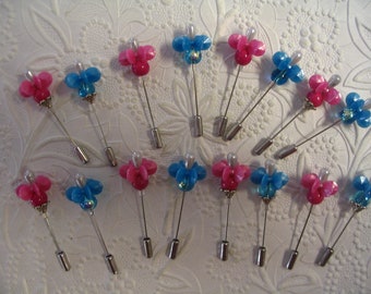 16 Pink and Blue Beaded Stick Pins for Jewelry Making Craft Creations Embellishments