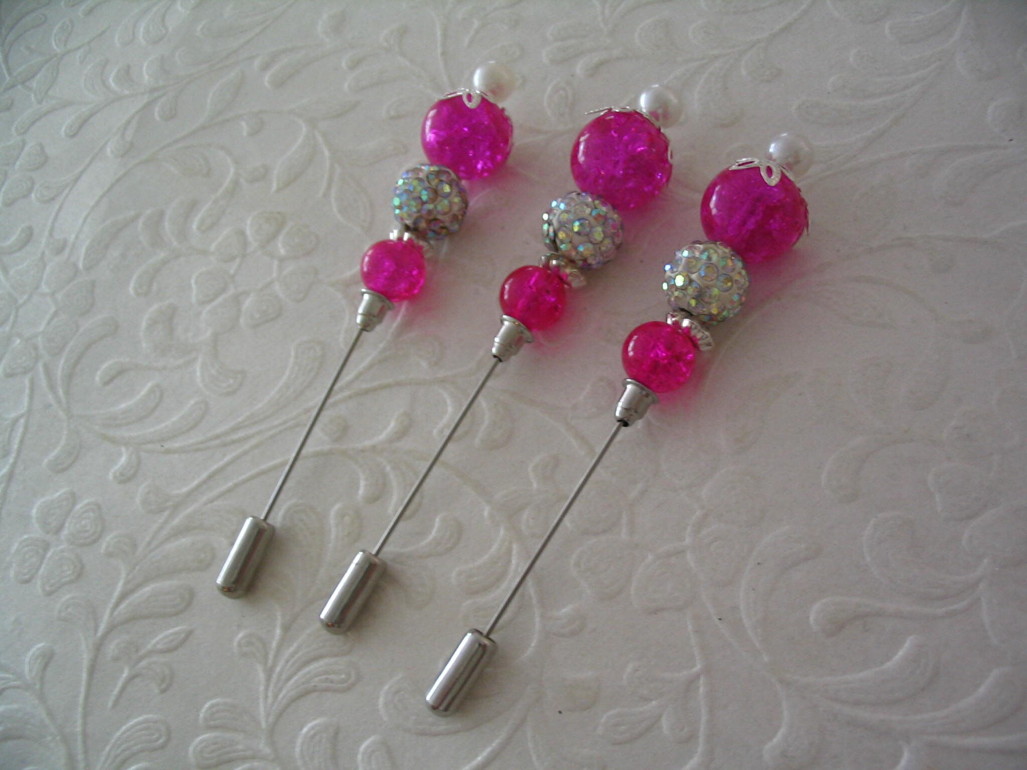 3 Pink Beaded Stick Pins for Jewelry Making Craft Creations Etsy