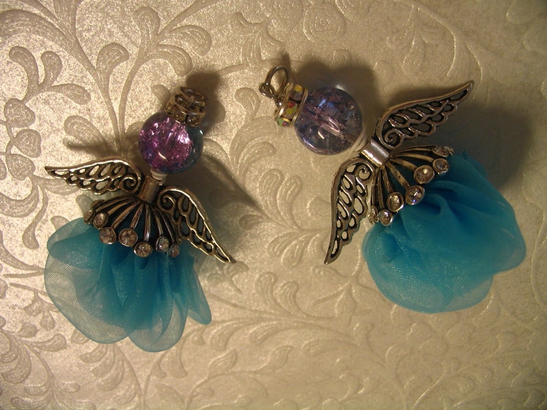 Two Turquoise Flower Angel Charm Pendant Dangles Jewelry Making Embellishments