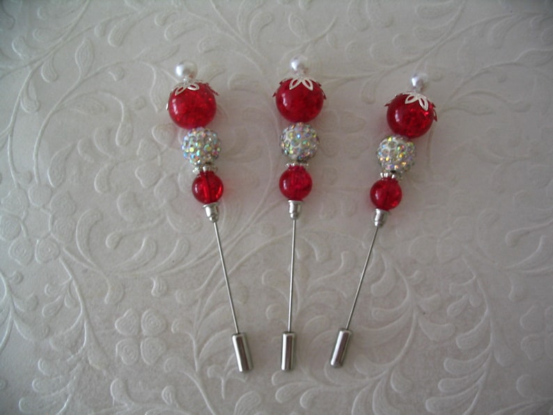3 Ruby Beaded Stick Pins for Jewelry Craft Sacramento Mall Making Creations Embe Large discharge sale