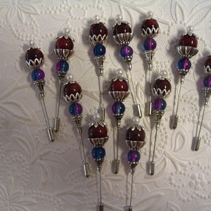 12 Dark Cranberry Beaded Stick Pins for Jewelry Making Craft Creations Embellishments image 1