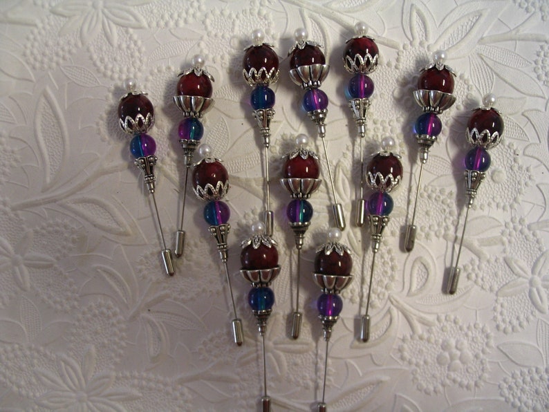 12 Dark Cranberry Beaded Stick Pins for Jewelry Making Craft Creations Embellishments image 1