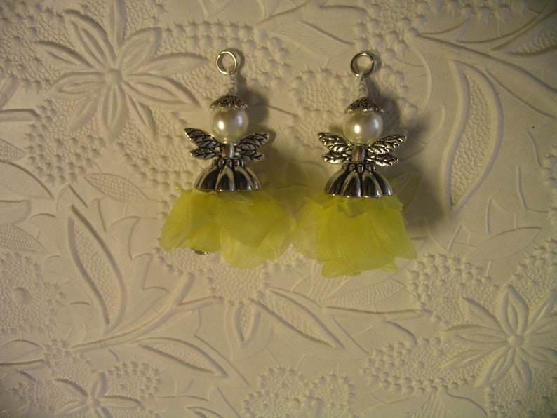 2 Yellow Flower Fairy Charm Dangles Pendant Jewelry Making Embellishments