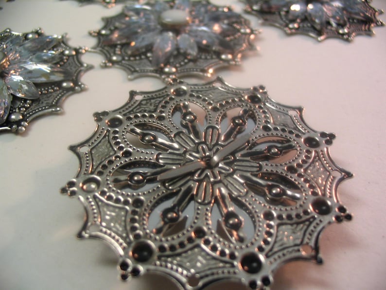 5 Filigree Metal Layered Embellishments Scrapbook Jewelry Etsy