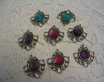 8 Purple and Green Cabochons in Settings Jewelry Supplies