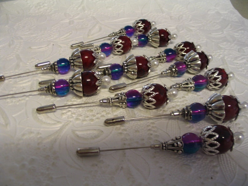 12 Dark Cranberry Beaded Stick Pins for Jewelry Making Craft Creations Embellishments image 2