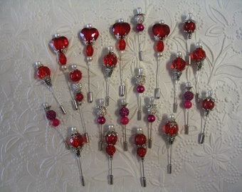 20 Red and White Beaded Stick Pins for Jewelry Making Craft Creations Embellishments