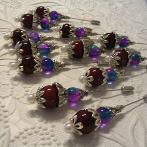 12 Dark Cranberry Beaded Stick Pins for Jewelry Making Craft Creations Embellishments image 3