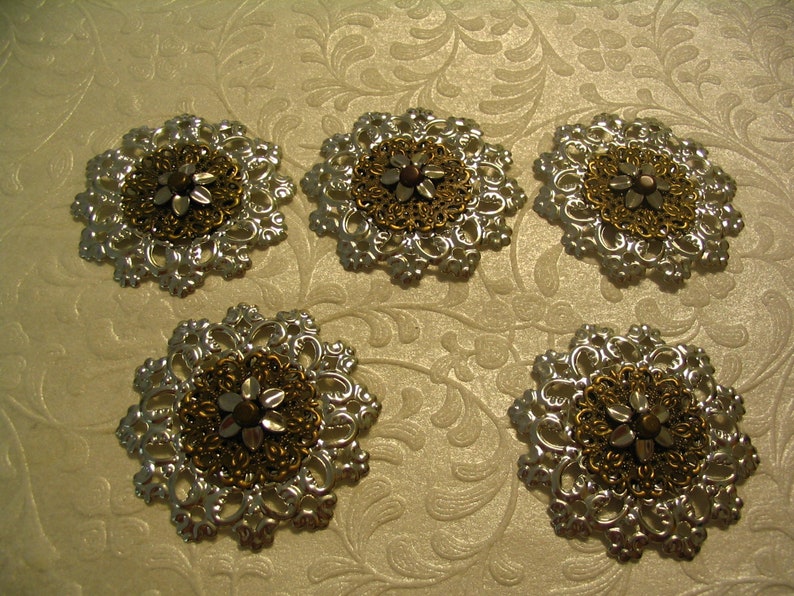 5 Silver Layered Filigree Metal Embellishments Scrapbook Etsy