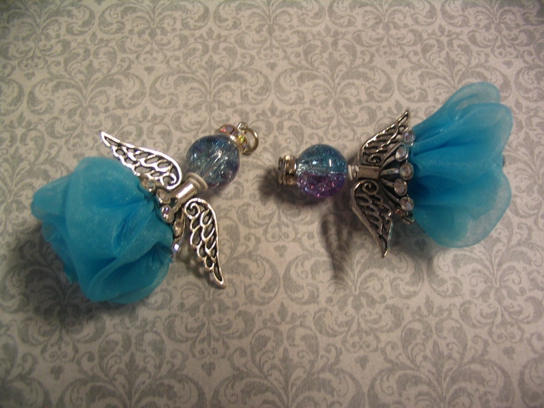 Two Turquoise Flower Angel Charm Pendant Dangles Jewelry Making Embellishments