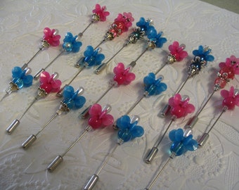 20 Pink and Blue Beaded Stick Pins for Jewelry Making Craft Creations Embellishments