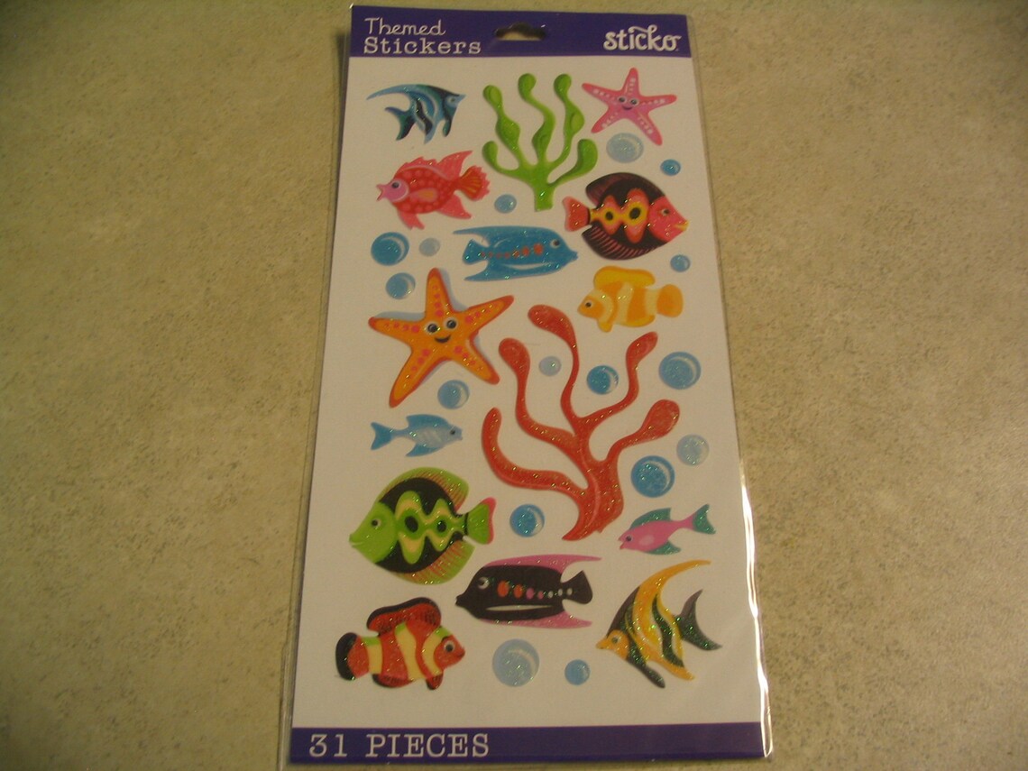 31 Piece Fish Ocean Stickers Scrapbook Embellishment Craft Etsy