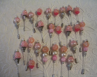 26 Pink Beaded Stick Pins for Jewelry Making Craft Creations Embellishments