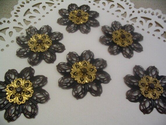 6 Layered Flower Filigree Stampings Embellishments Scrapbook Jewelry Craft Supplies