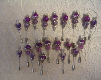 20 Purple Beaded Stick Pins for Jewelry Making Craft Creations Embellishments