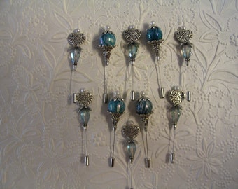 10 Turquoise Beaded Stick Pins for Jewelry Making Craft Creations Embellishments